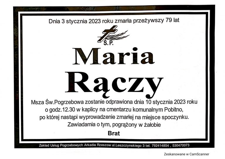 Read more about the article Odeszła Śp. Maria Rączy
